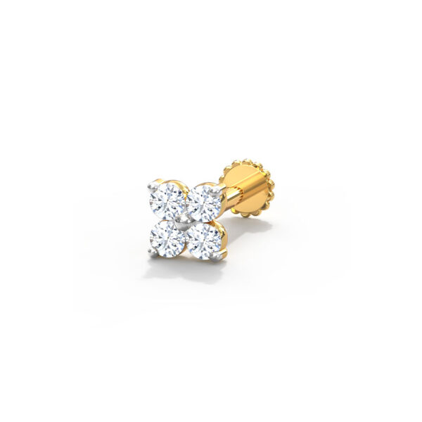 Pure Yellow Gold Diamond Nose Pin - Four Diamonds
