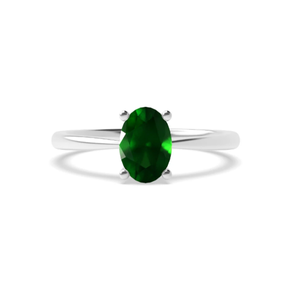 Emerald Stone Silver Ring - Oval Shaped 2.00 Carat