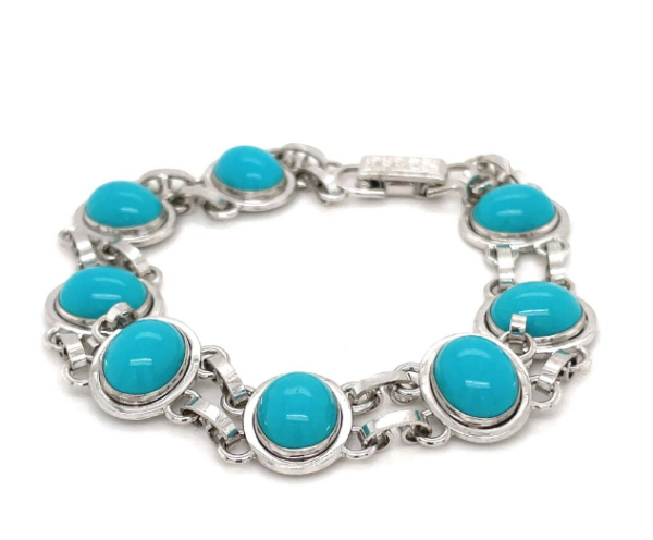 Turquoise Silver Bracelet - Oval Shape 7.22 Carat