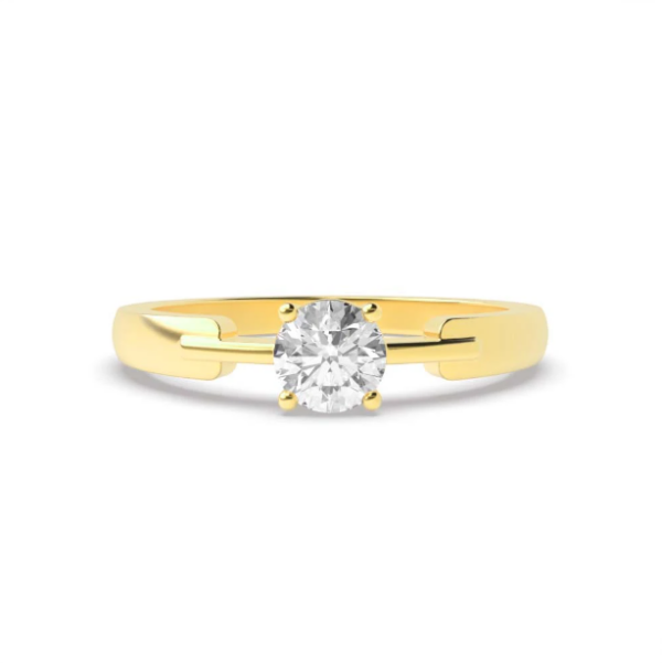 18K Yellow Gold Moissanite Ring Round Shaped 1.75 Carat