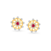 Floral Ruby Yellow And White Gold Stud Earrings