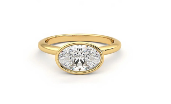 18K Yellow Gold Moissanite Ring Oval Shaped 2.17 Carat