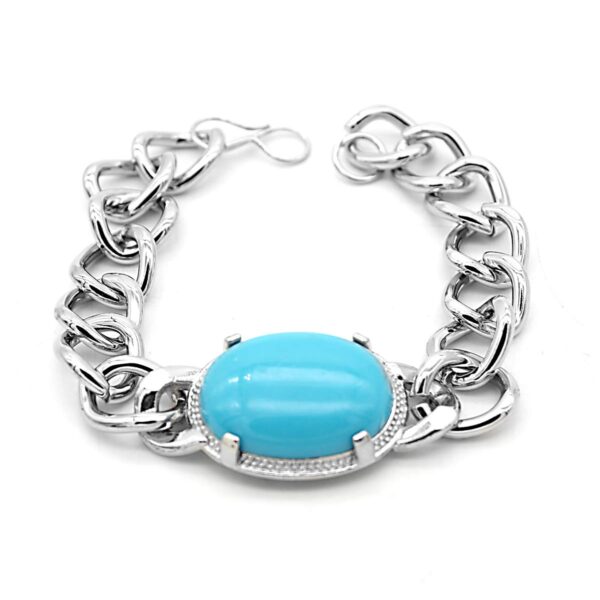 Turquoise Silver Bracelet - Oval Shape  5.25 Carat