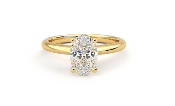 18K Yellow Gold Moissanite Ring Oval Shaped 2.25 Carat